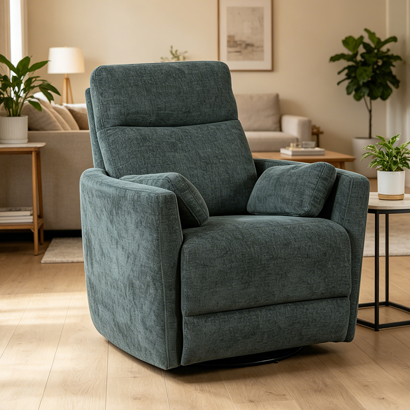Moderni Chenille Swivel Glider lepotuoli tyynyillä